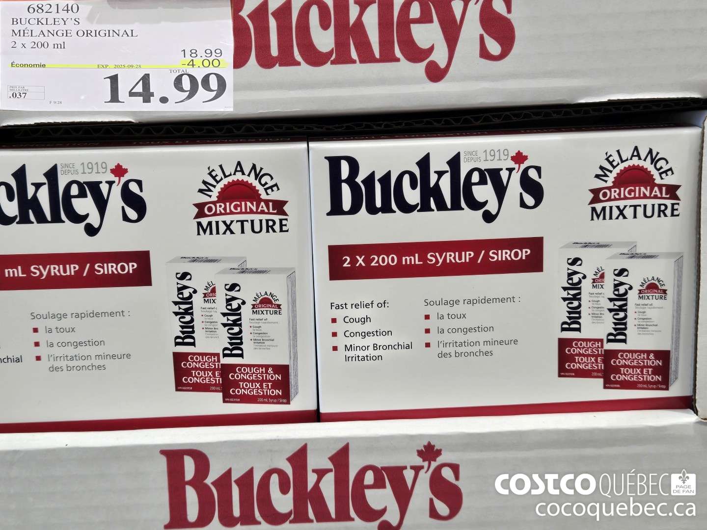 682140 BUCKLEY'S MELANGE ORIGINAL 2 X 200 ML. ($4.00 INSTANT SAVINGS EXPIRES ON 2025-09-28) $14.99