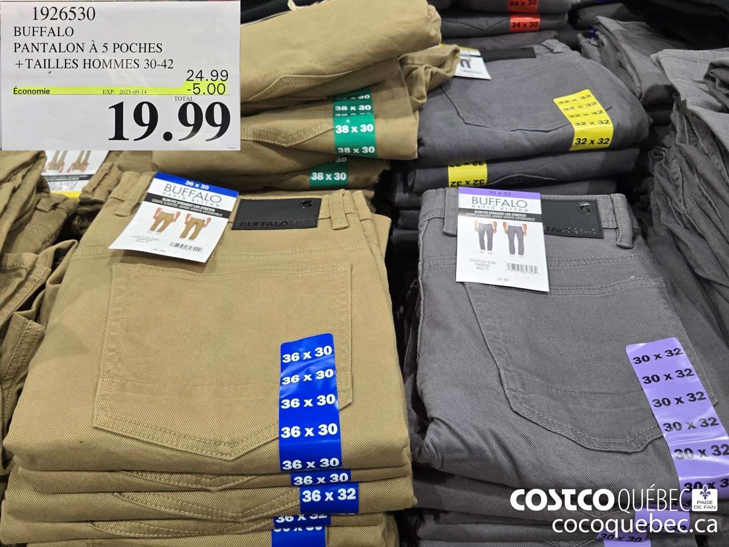 1926530 BUFFALO PANTALON A 5 POCHES TAILLES HOMMES 30-42  ($5.00 INSTANT SAVINGS EXPIRES ON 2025-09-14) $19.99