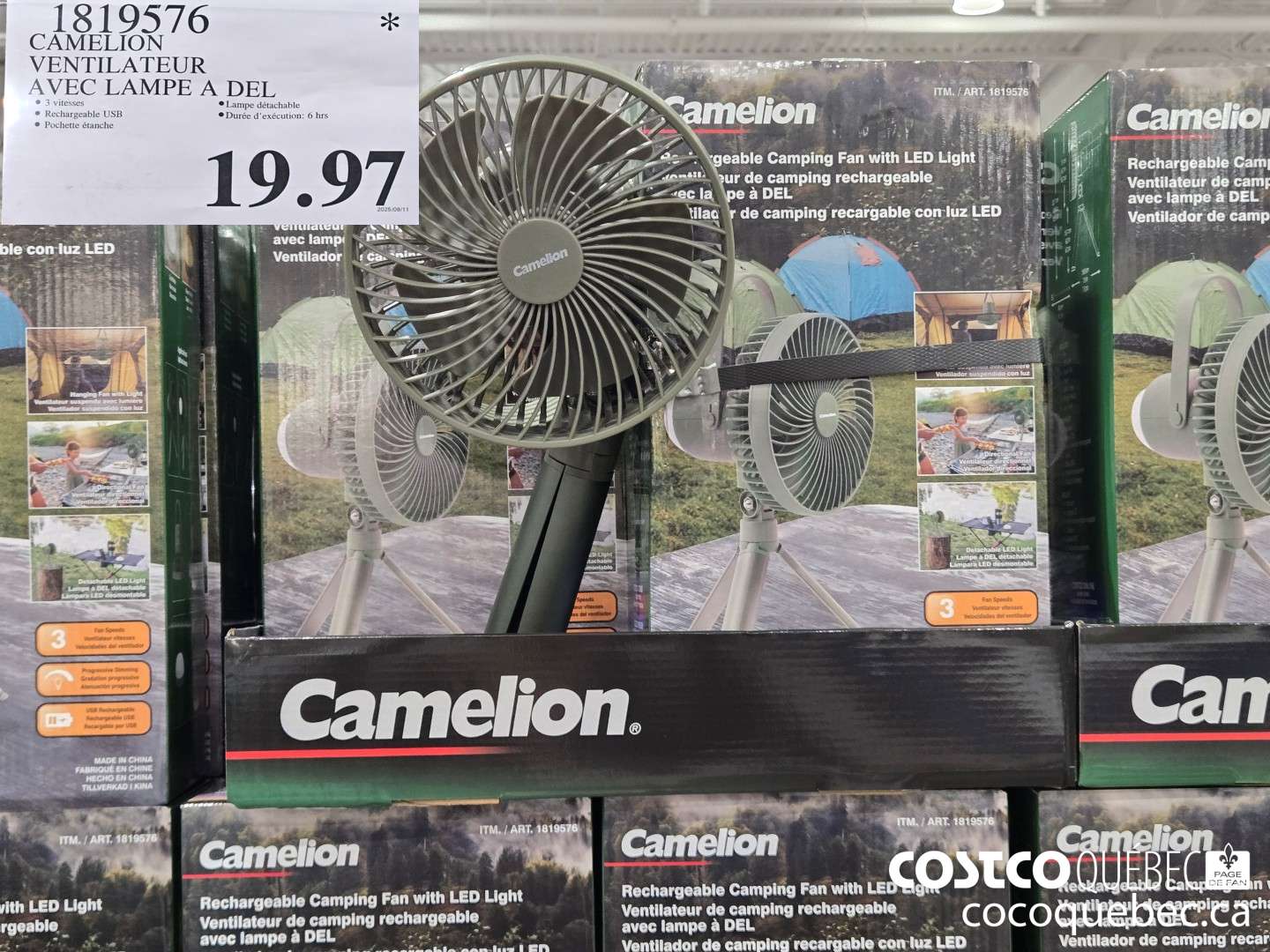 1819576 CAMELION VENTILATEUR AVEC LAMPE A DEL  $19.97