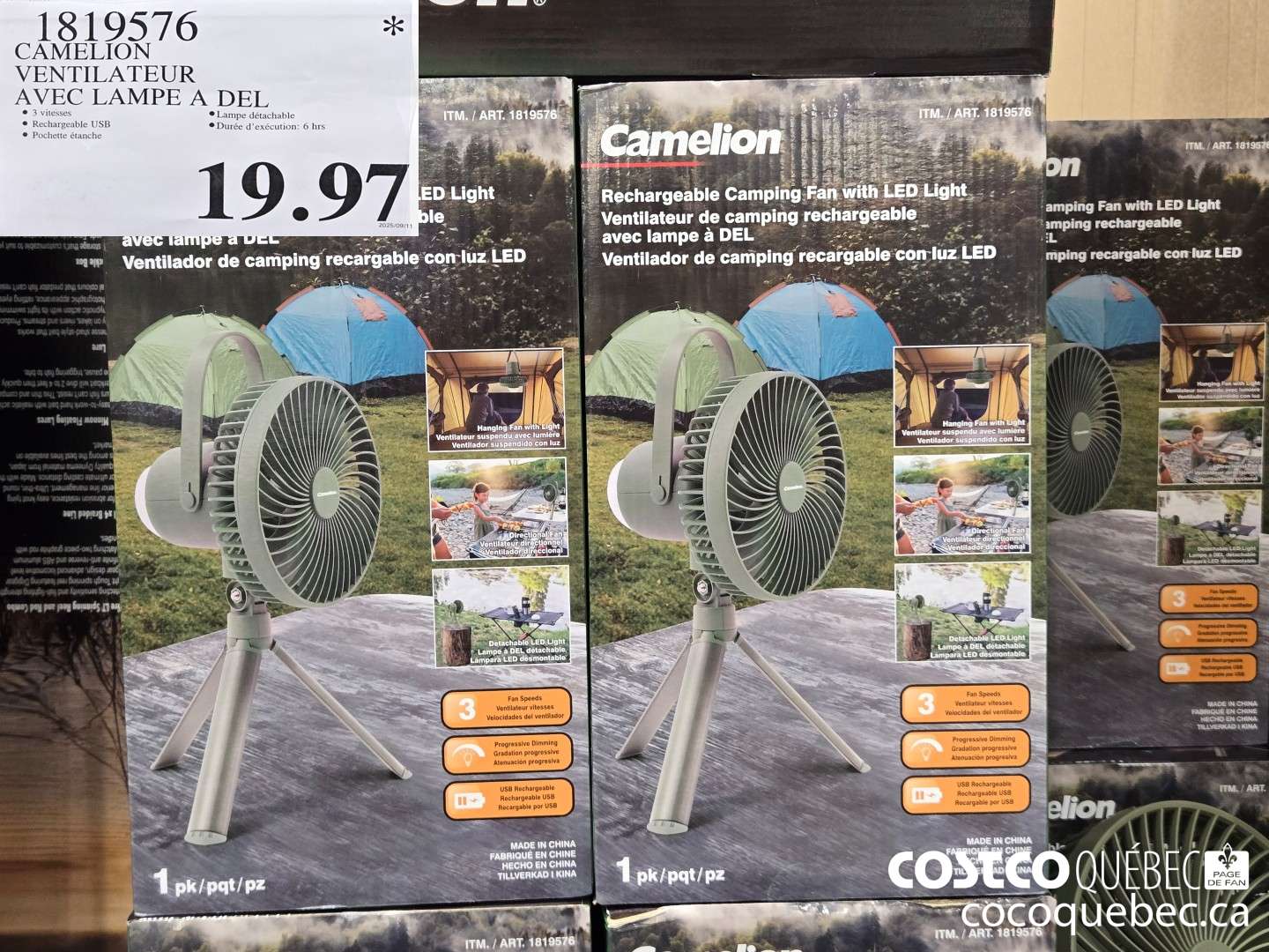 1819576 CAMELION VENTILATEUR AVEC LAMPE A DEL  $19.97