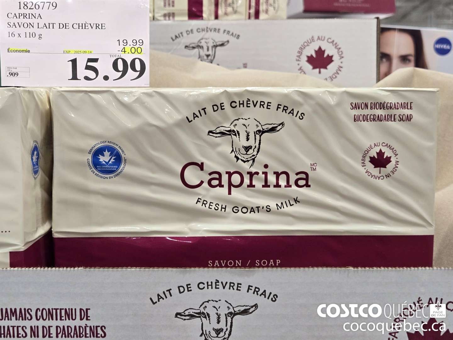 1826779 CAPRINA SAVON LAIT DE CHEVRE 16x 110g  ($4.00 INSTANT SAVINGS EXPIRES ON 2025-09-14) $15.99