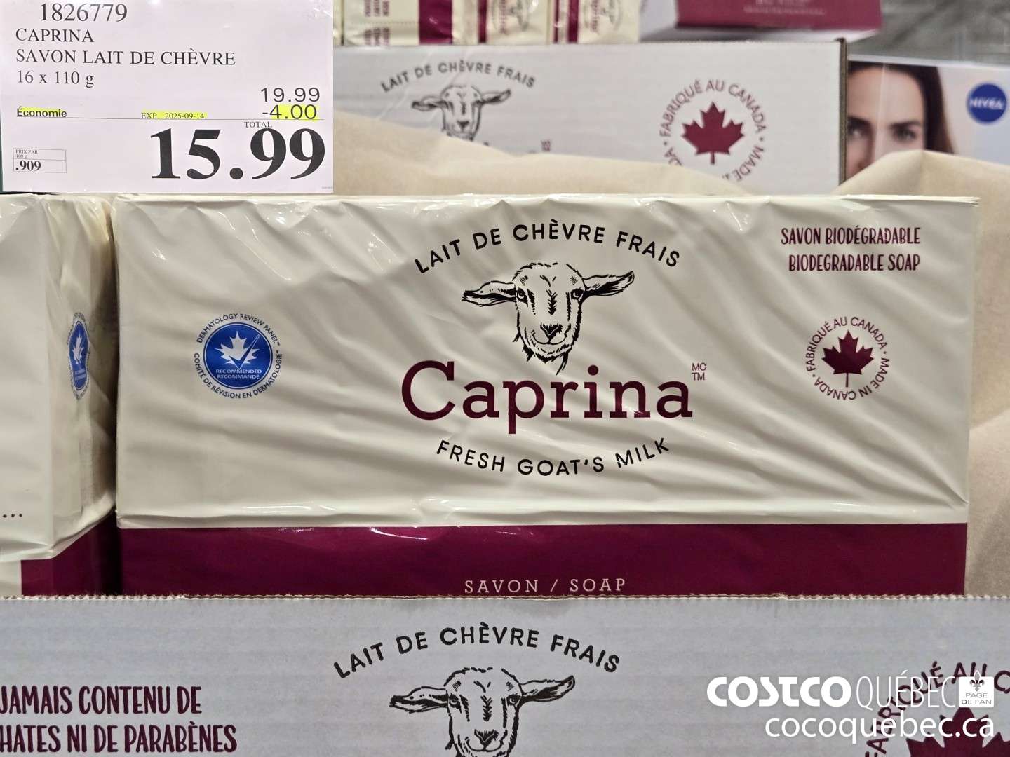1826779 CAPRINA SAVON LAIT DE CHEVRE 16x 110g  ($4.00 INSTANT SAVINGS EXPIRES ON 2025-09-14) $15.99