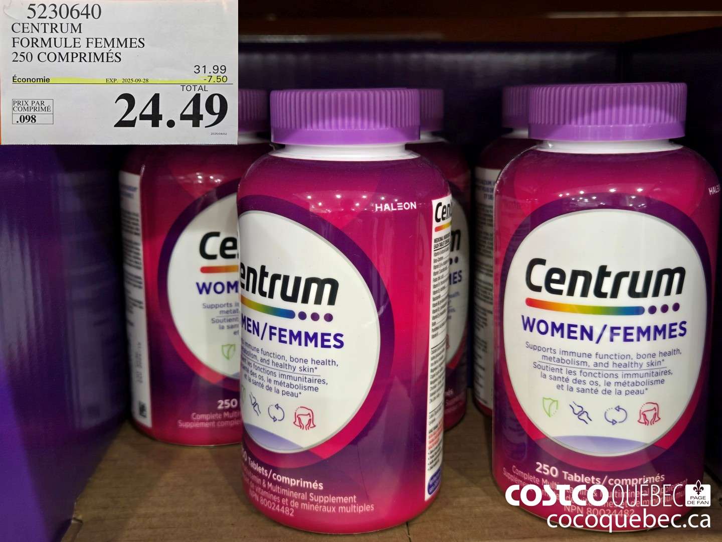 5230640 CENTRUM FEMMES 250 COMPRIMES ($7.50 INSTANT SAVINGS EXPIRES ON 2025-09-28) $24.49