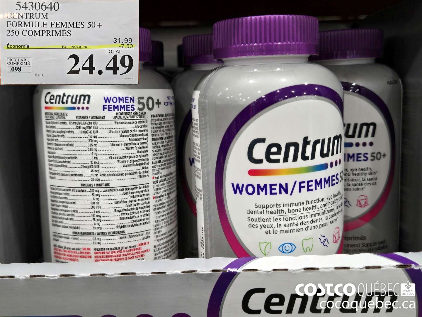 3430640 CENTRUM FORMULE FEMMES 50+ 250 COMPRIMES  ($7.50 INSTANT SAVINGS EXPIRES ON 2025-09-28) $24.49