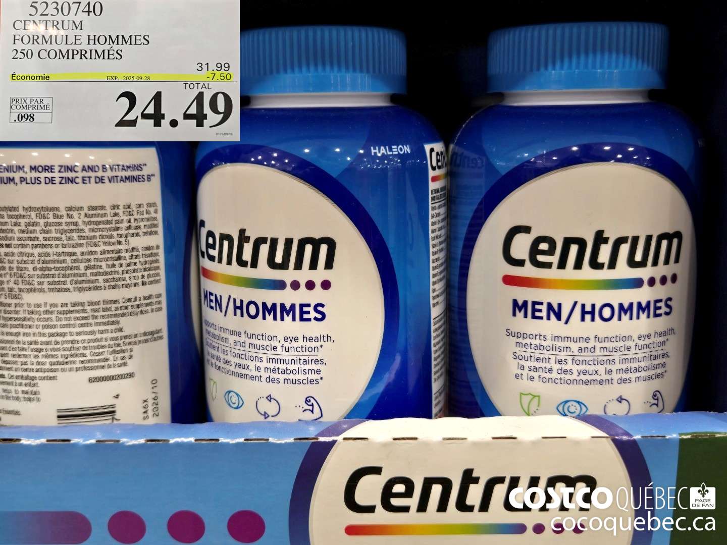 5230740 CENTRUM HOMMES 250 COMPRIMES  ($7.00 INSTANT SAVINGS EXPIRES ON 2025-09-28) $24.49