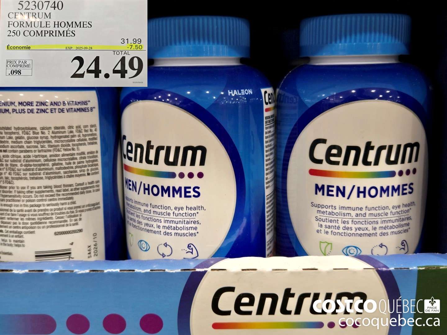 5230740 CENTRUM HOMMES 250 COMPRIMES  ($7.00 INSTANT SAVINGS EXPIRES ON 2025-09-28) $24.49