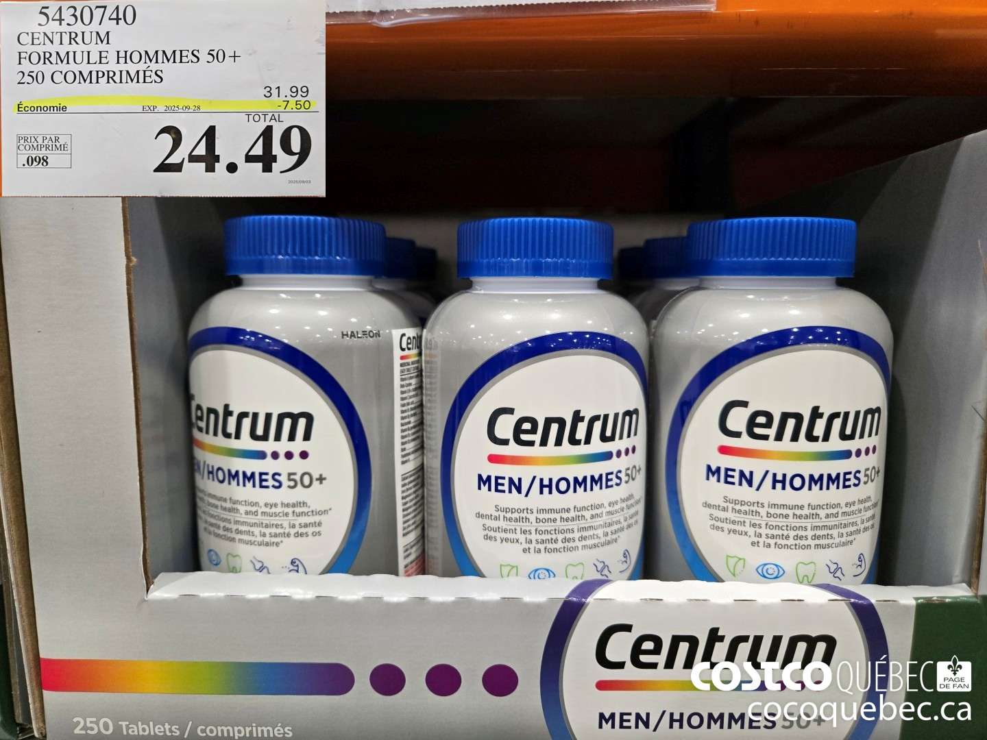 5430740 CENTRUM HOMMES 50+ 250 COMPRIMES  ($7.00 INSTANT SAVINGS EXPIRES ON 2025-09-28) $24.49
