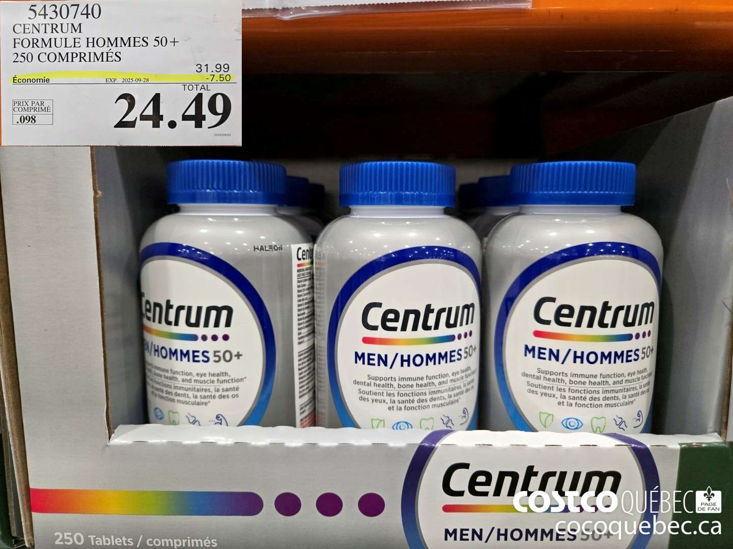 5430740 CENTRUM HOMMES 50+ 250 COMPRIMES  ($7.00 INSTANT SAVINGS EXPIRES ON 2025-09-28) $24.49