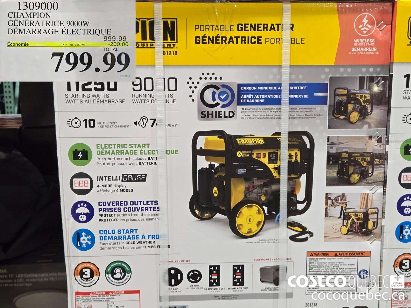 1309000 CHAMPION GENERATEUR 9000W DEMARRAGE ELECTRIQUE ($200.00 INSTANT SAVINGS EXPIRES ON 2025-09-28) $799.99