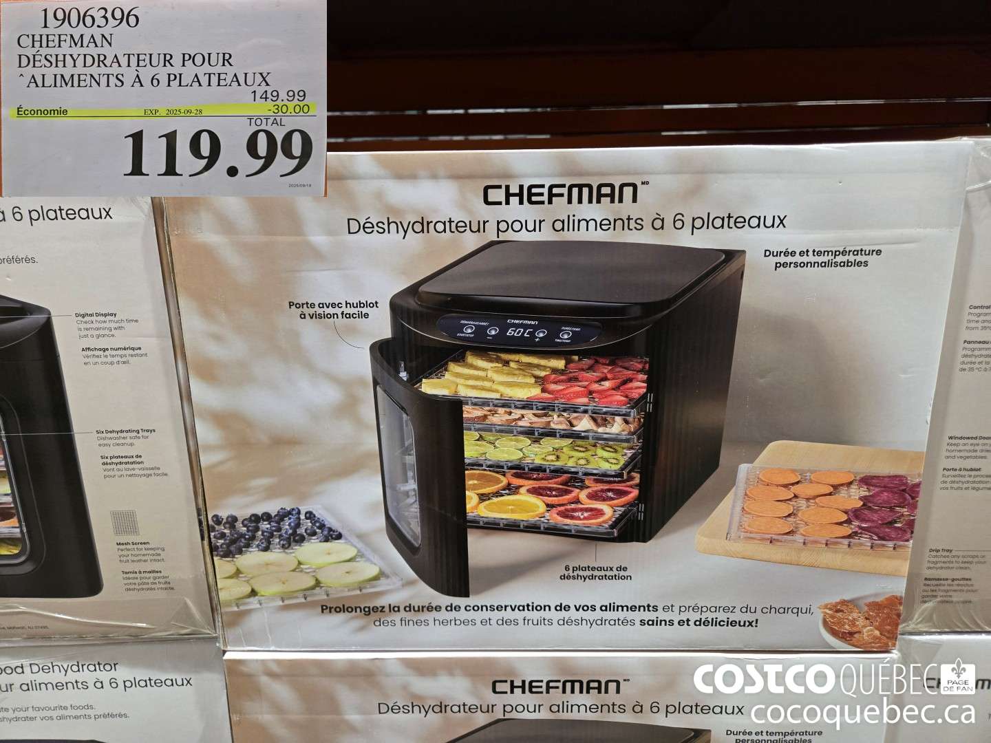 1906396 CHEFMAN DESHYDRATEUR POUR ALIMENTS A 6 PLATEAUX  ($30.00 INSTANT SAVINGS EXPIRES ON 2025-09-28) $119.99