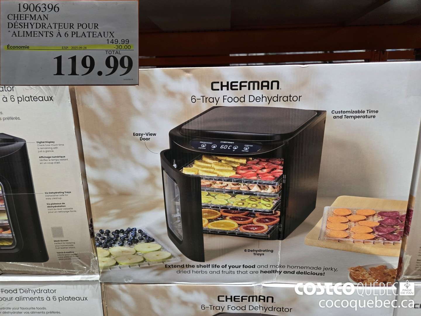 1906396 CHEFMAN DESHYDRATEUR POUR ALIMENTS A 6 PLATEAUX  ($30.00 INSTANT SAVINGS EXPIRES ON 2025-09-28) $119.99
