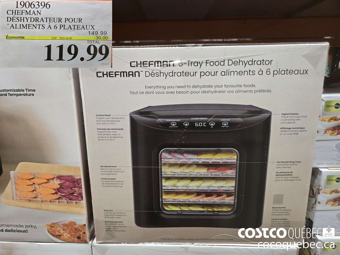 1906396 CHEFMAN DESHYDRATEUR POUR ALIMENTS A 6 PLATEAUX  ($30.00 INSTANT SAVINGS EXPIRES ON 2025-10-05) $119.99
