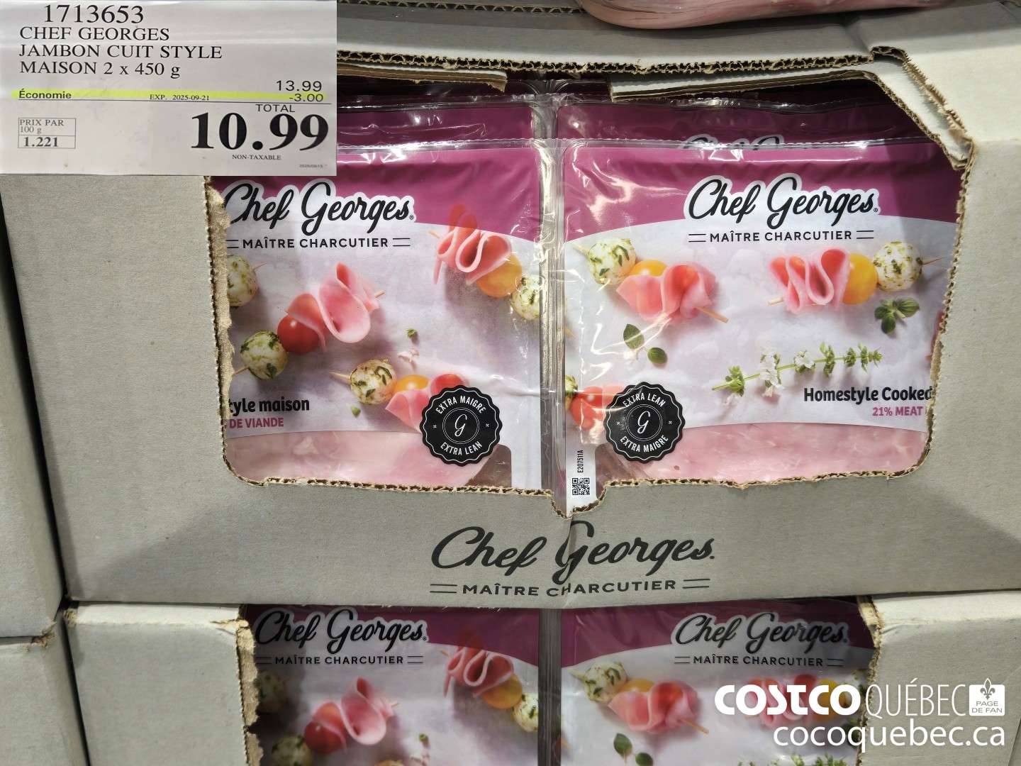 1713653 CHEF GEORGES JAMBON CUIT STYLE MAISON 2 x 450 g  ($3.00 INSTANT SAVINGS EXPIRES ON 2025-09-21) $10.99