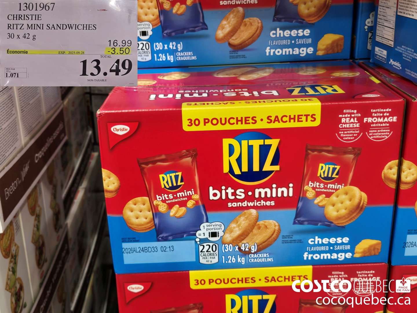 1301967 CHRISTIE MINI RITZ SANDWICHES 30 x 42g ($3.50 INSTANT SAVINGS EXPIRES ON 2025-09-28) $13.49