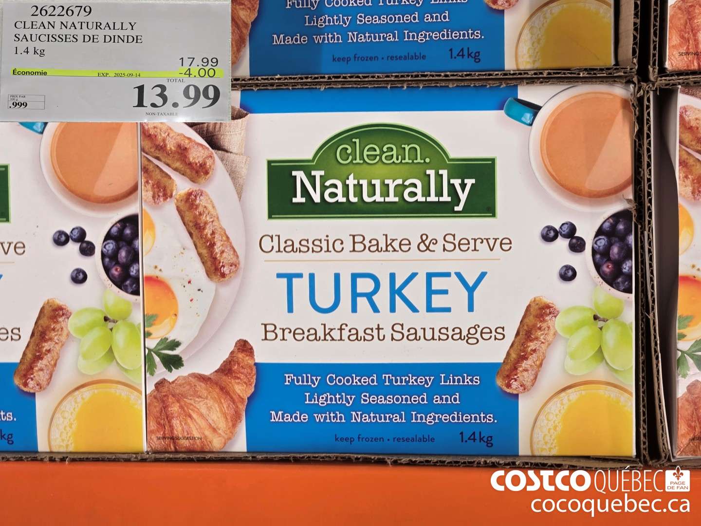 2622679 CLEAN NATURALLY SAUCISSES DE DINDE 1.4 kg  ($4.00 INSTANT SAVINGS EXPIRES ON 2025-09-14) $13.99