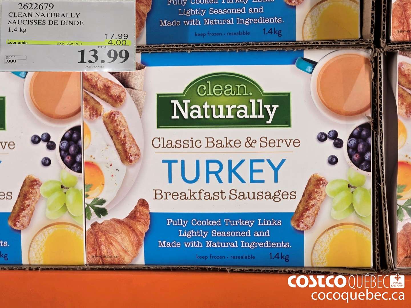 2622679 CLEAN NATURALLY SAUCISSES DE DINDE 1.4 kg  ($4.00 INSTANT SAVINGS EXPIRES ON 2025-09-14) $13.99