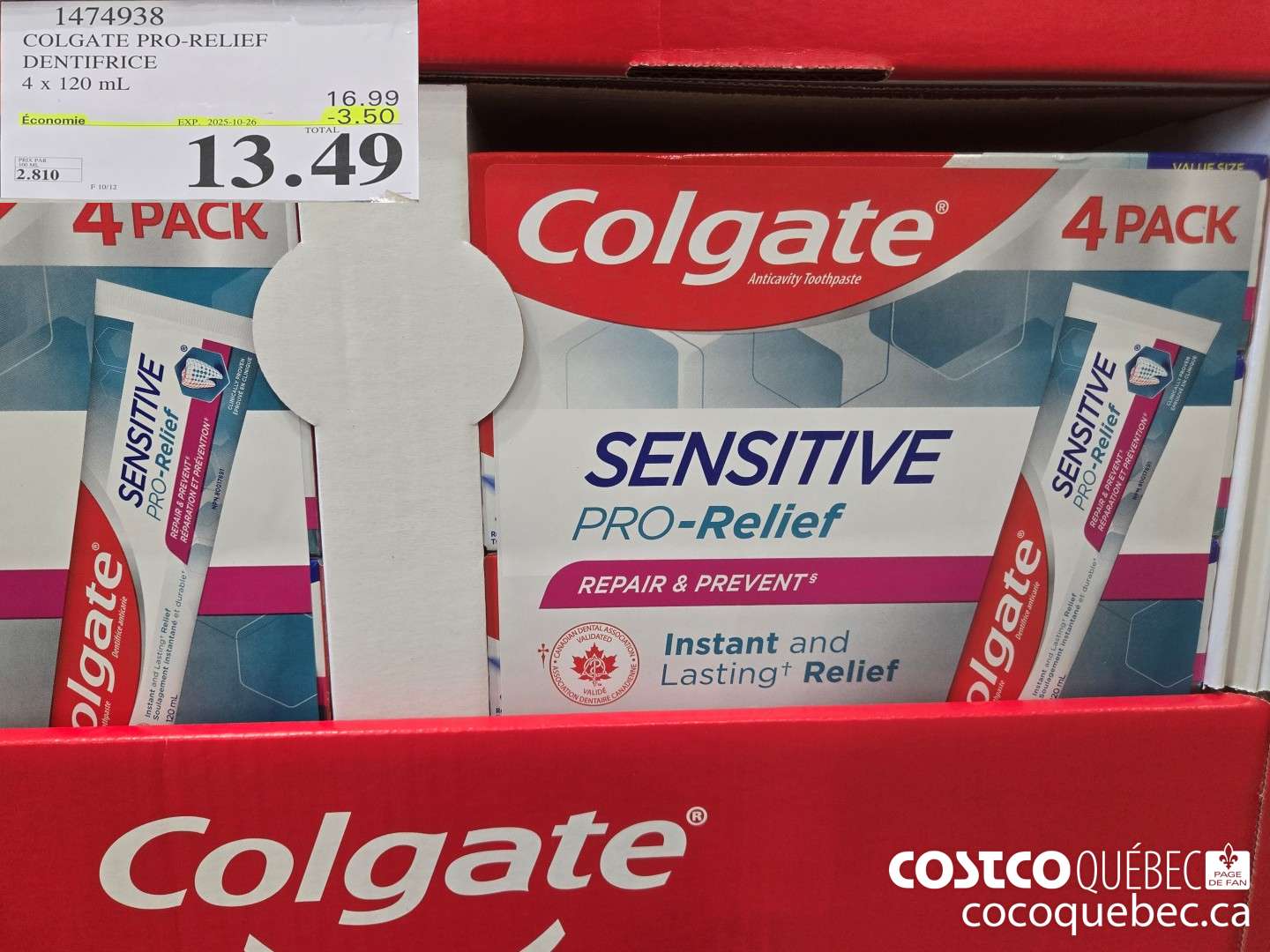 1474938 COLGATE PRO-RELIEEF DENTIFRICE 4x 120 mL  ($3.50 INSTANT SAVINGS EXPIRES ON 2025-06-08) $13.49