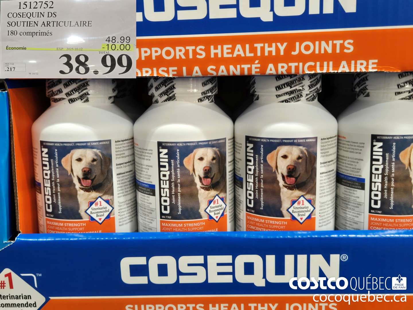 1512752 COSEQUIN DS SOUTIEN ARTICULAIRE 180 comprimés  ($10.00 INSTANT SAVINGS EXPIRES ON 2025-10-12) $38.99