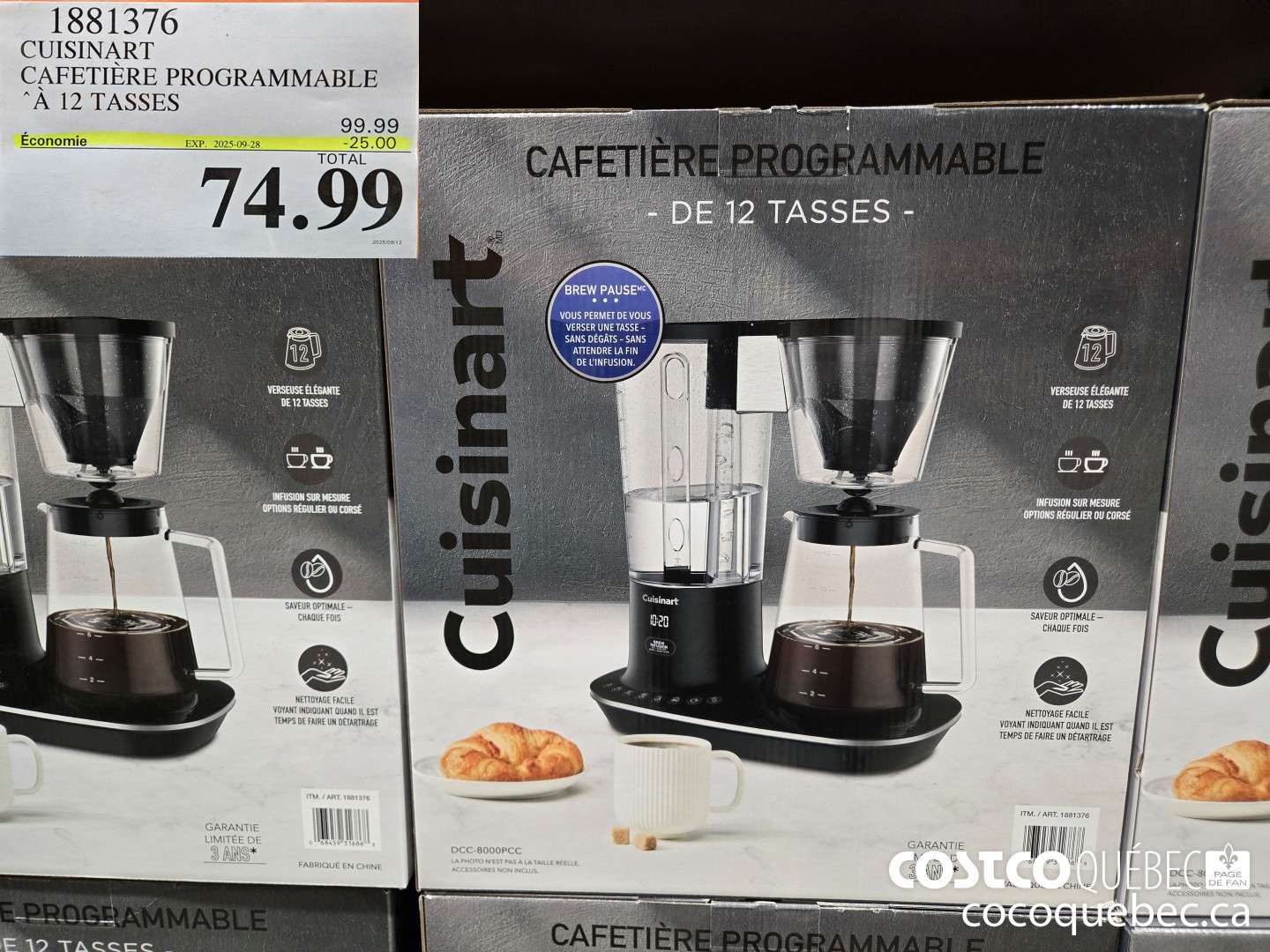 1881376 CUISINART CAFETIERE PROGRAMMABLE ‘A 12 JASSES  ($25.00 INSTANT SAVINGS EXPIRES ON 2025-09-28) $74.99