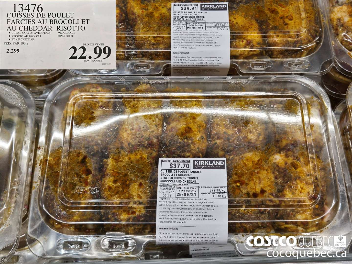 13476 CUISSES DE POULET FARCIES AU BROCOLI ET AU CHEDDAR RISOTTO  $22.99