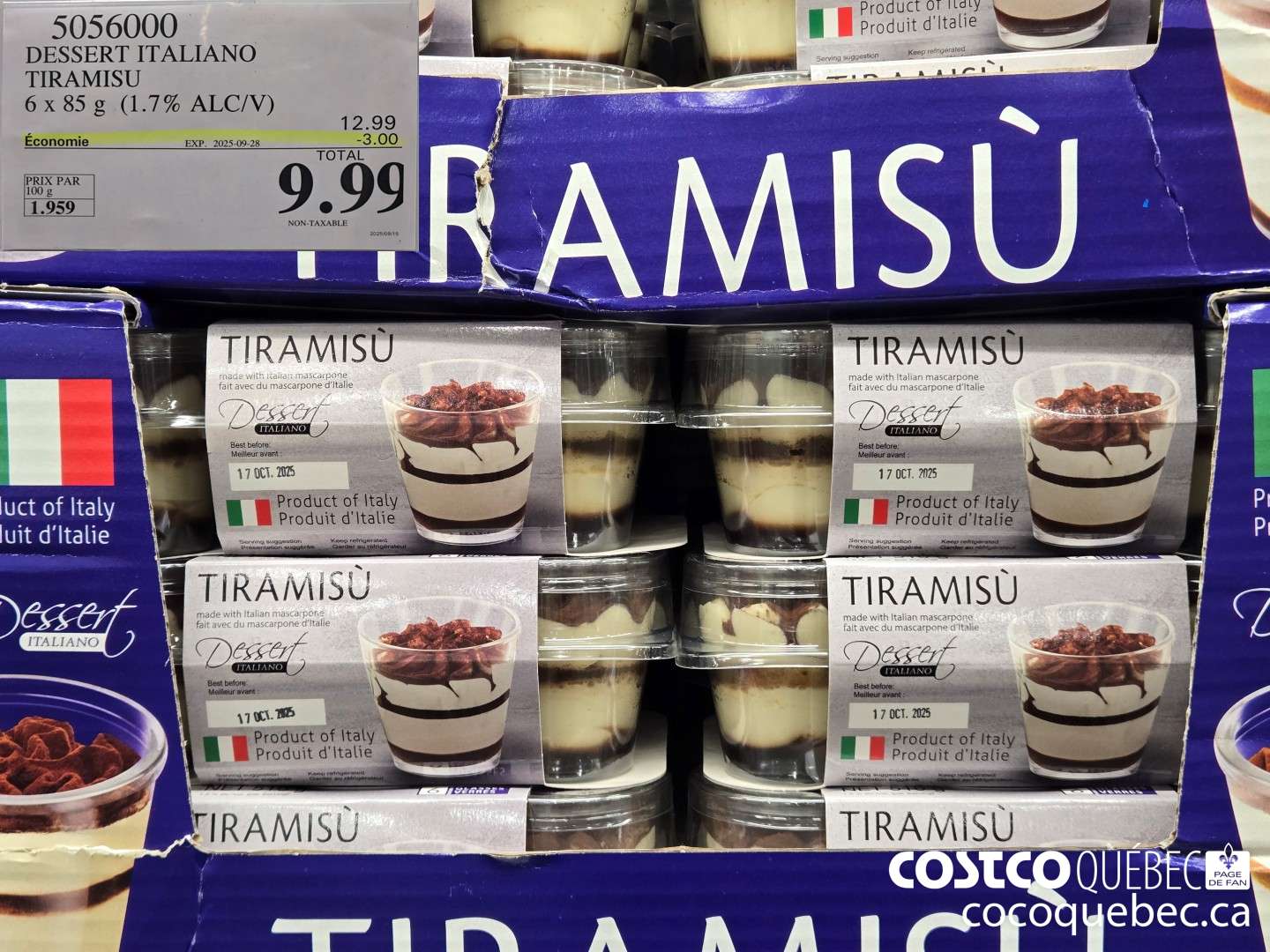5056000 DESSERT ITALIANO TIRAMISU 6x 85g ($3.00 INSTANT SAVINGS EXPIRES ON 2025-09-28) $9.99