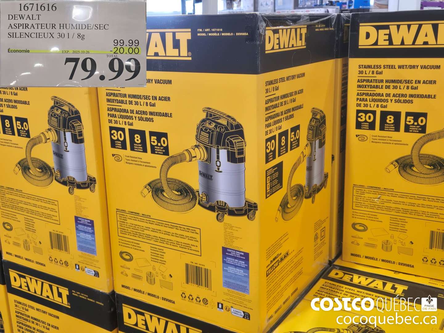 1671616 DEWALT ASPIRATEUR HUMIDE/SEC SILENCIEUX  ($20.00 INSTANT SAVINGS EXPIRES ON 2025-10-26) $79.99