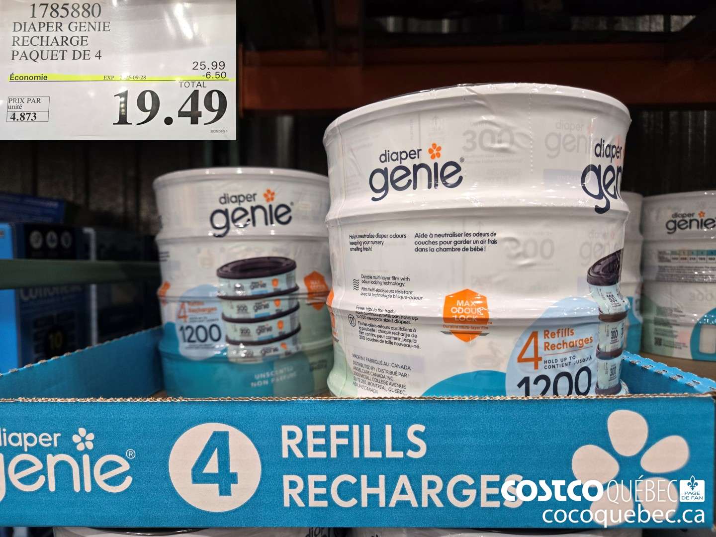 1785880 DIAPER GENIE RECHARGE PAQUET DE 4  ($6.50 INSTANT SAVINGS EXPIRES ON 2025-09-28) $19.49