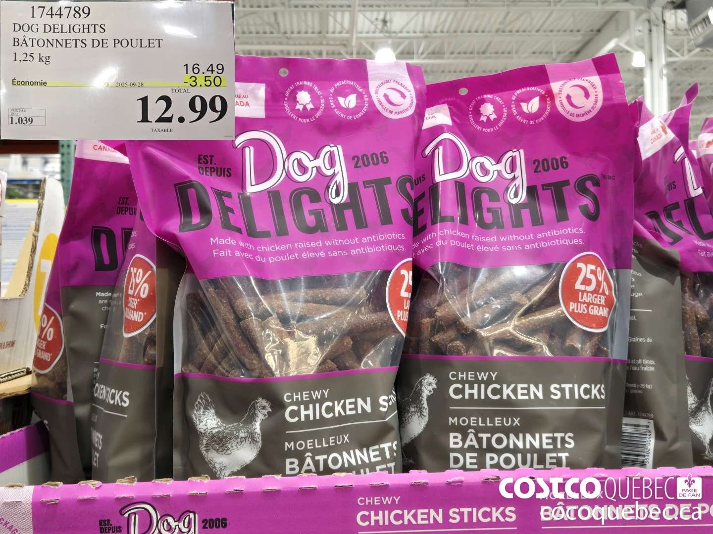 1744789 DOG DELIGHTS BATONNETS DE POULET 1.25 kg  ($3.50 INSTANT SAVINGS EXPIRES ON 2025-09-28) $12.99