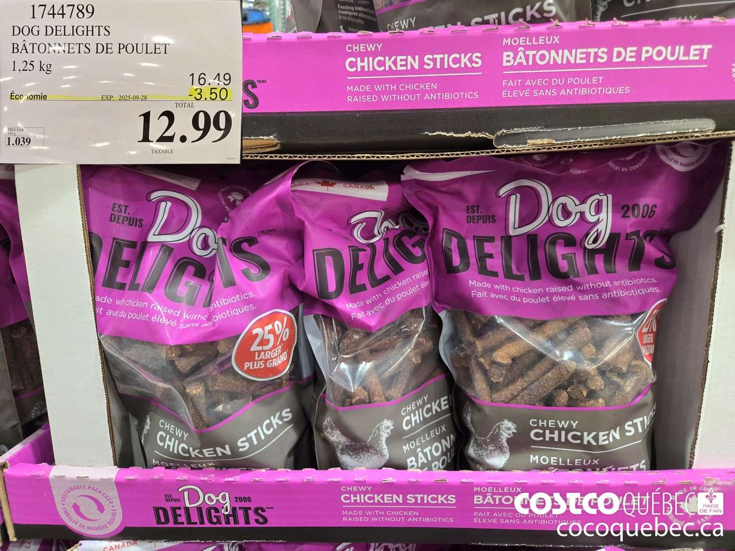 1744789 DOG DELIGHTS BATONNETS DE POULET 1.25 kg  ($3.50 INSTANT SAVINGS EXPIRES ON 2025-09-28) $12.99