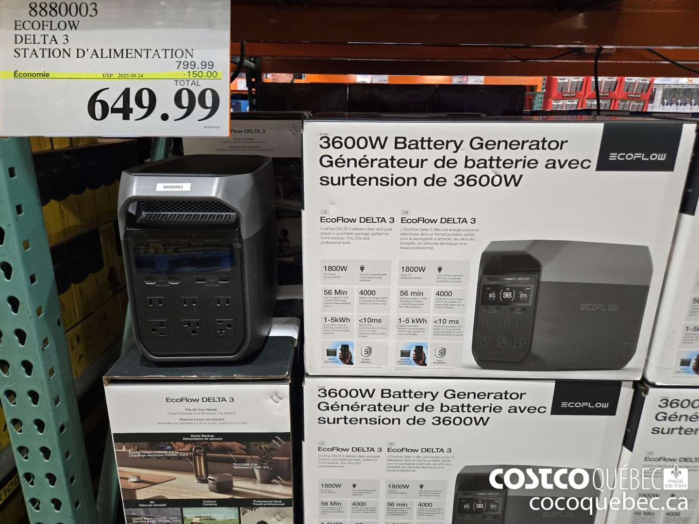 8880003 ECOFLOW DELTA 3 STATION D'ALIMENTATION  ($150.00 INSTANT SAVINGS EXPIRES ON 2025-09-24) $649.99
