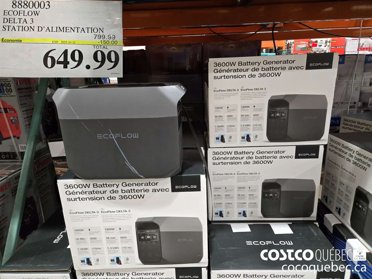 8880003 ECOFLOW DELTA 3 STATION D'ALIMENTATION  ($150.00 INSTANT SAVINGS EXPIRES ON 2025-10-12) $649.99
