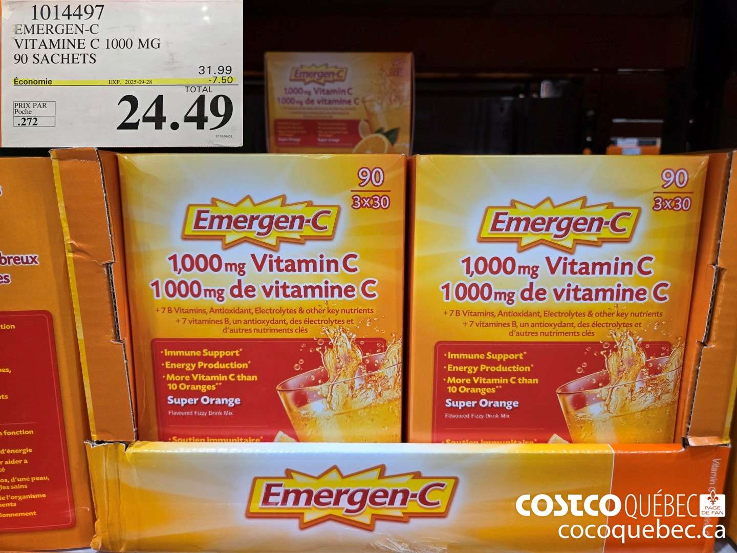 1014497 EMERGEN-C ORANGE VITAMINE C 1000 MG 90 SACHETS ($7.50 INSTANT SAVINGS EXPIRES ON 2025-09-28) $24.49