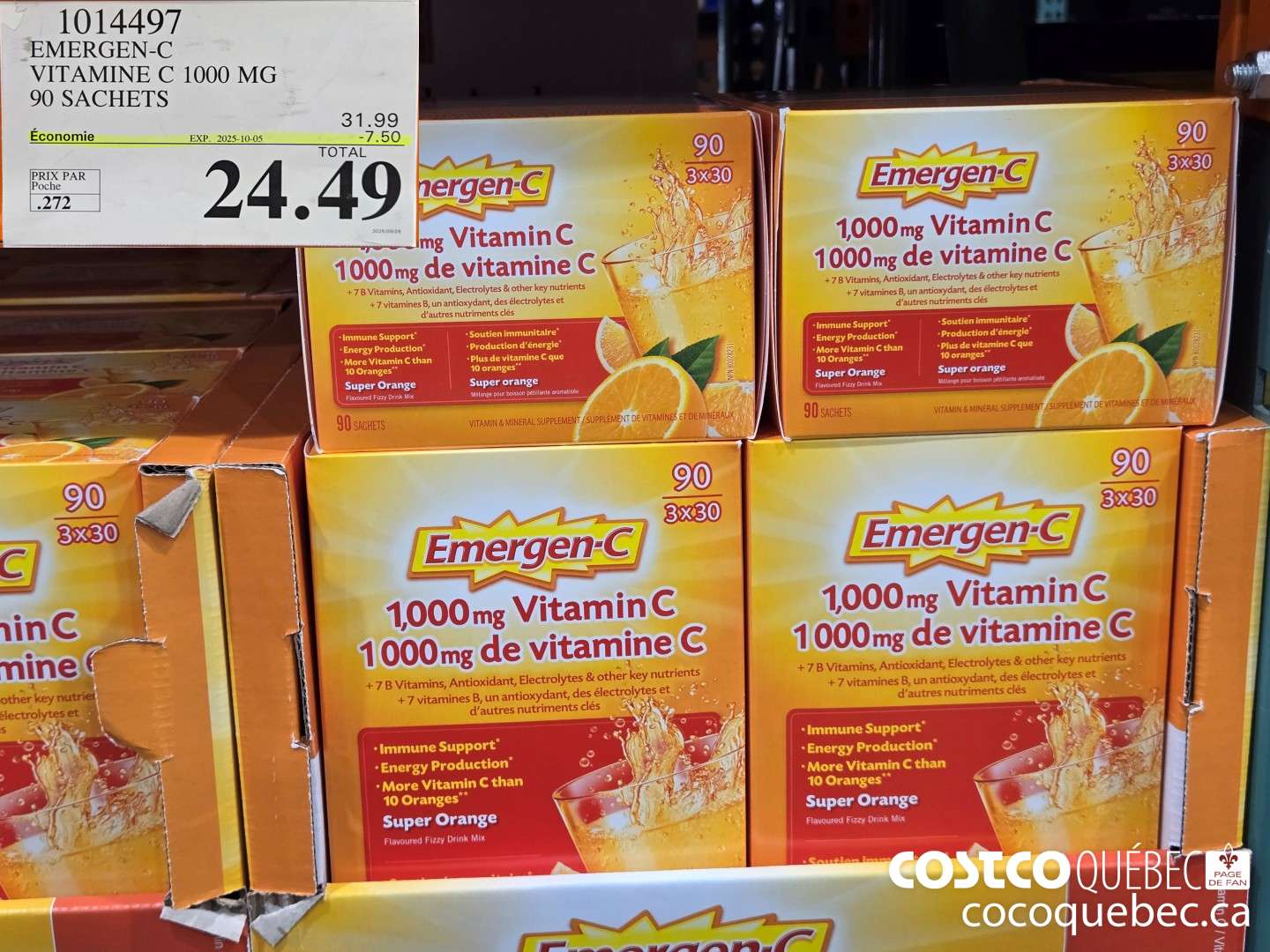 1014497 EMERGEN-C ORANGE VITAMINE C 1000 MG 90 SACHETS ($7.50 INSTANT SAVINGS EXPIRES ON 2025-10-05) $24.49