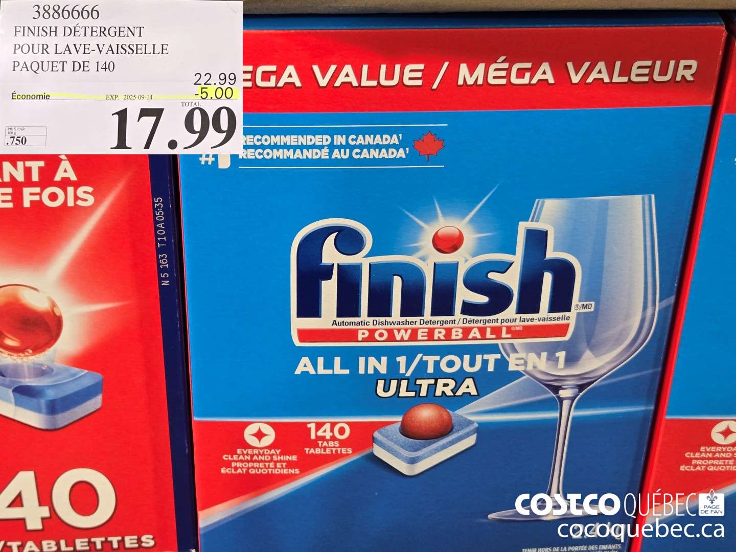 3886666 FINISH DETERGENT POUR LAVE-VAISSELLE PAQUET DE 140 ($5.00 INSTANT SAVINGS EXPIRES ON 2025-09-14) $17.99