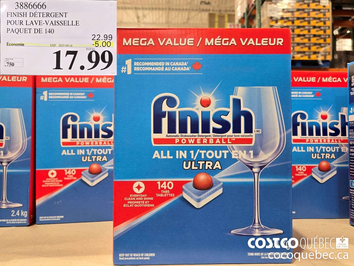 3886666 FINISH DETERGENT POUR LAVE-VAISSELLE PAQUET DE 140 ($5.00 INSTANT SAVINGS EXPIRES ON 2025-09-14) $17.99