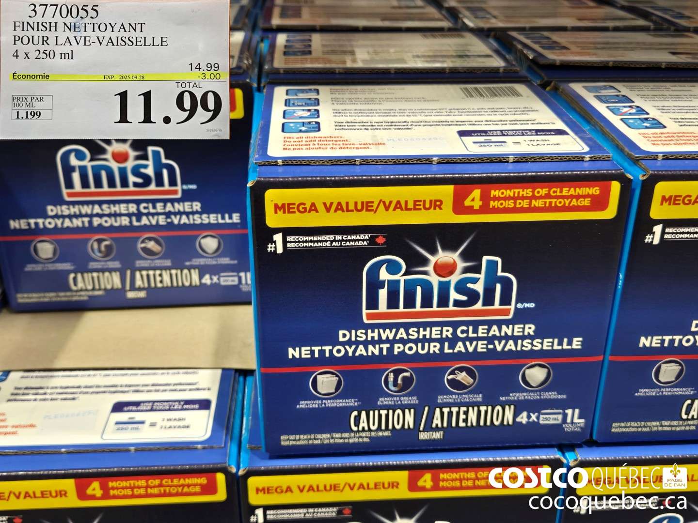 3770055 FINISH NETTOYANT POUR LAVE-VAISSELLE 4 x 250 ml  ($3.00 INSTANT SAVINGS EXPIRES ON 2025-09-28) $11.99