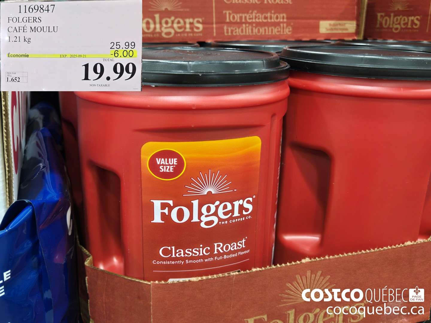 1169847 FOLGERS CAFE MOULU 1.21 KG  ($6.00 INSTANT SAVINGS EXPIRES ON 2025-09-21) $19.99