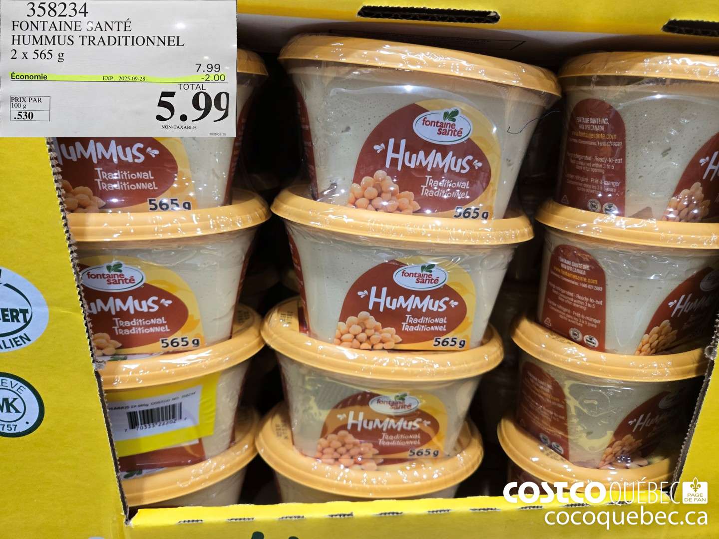 358234 FONTAINE SANTE HUMMUS TRADITIONNEL 2x 565 g ($2.00 INSTANT SAVINGS EXPIRES ON 2025-09-28) $5.99