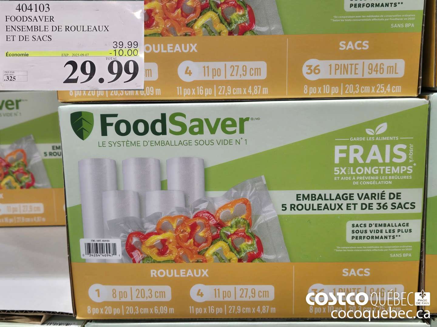 404103 FOODSAVER ROULEAUX ET SACS  ($10.00 INSTANT SAVINGS EXPIRES ON 2025-09-07) $29.99