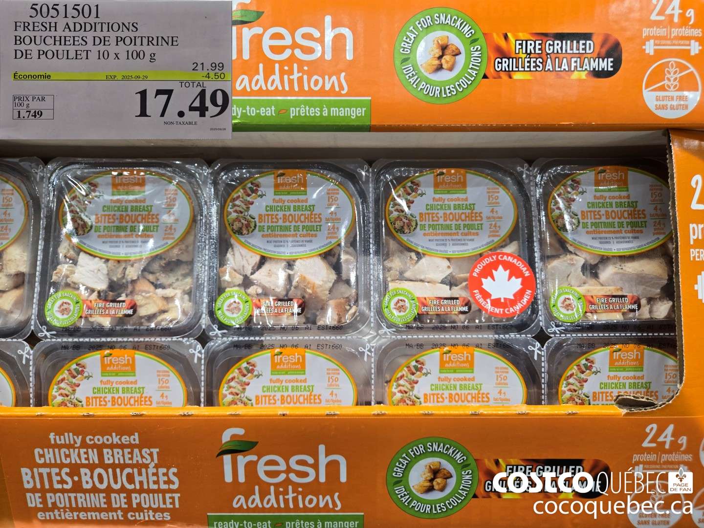 5051501 FRESH ADDITIONS BOUCHEES DE POITRINE DE POULET 10 x 100 g 4.50 OFF (EXPIRES ON 2025-09-29) $17.49