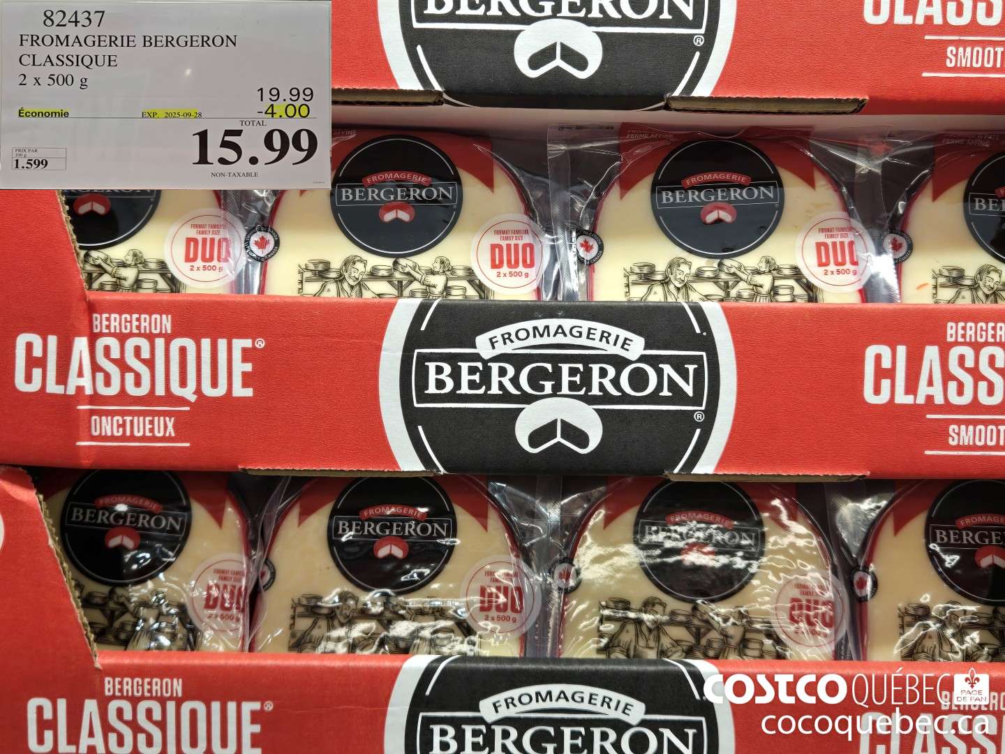 82437 FROMAGERIE BERGERON CLASSIQUE - 2 x 500 g  ($4.00 INSTANT SAVINGS EXPIRES ON 2025-09-28) $15.99
