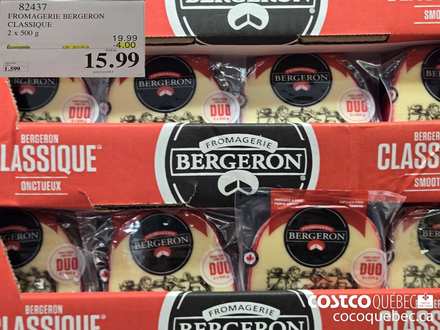 82437 FROMAGERIE BERGERON CLASSIQUE - 2 x 500 g  ($4.00 INSTANT SAVINGS EXPIRES ON 2025-09-28) $15.99