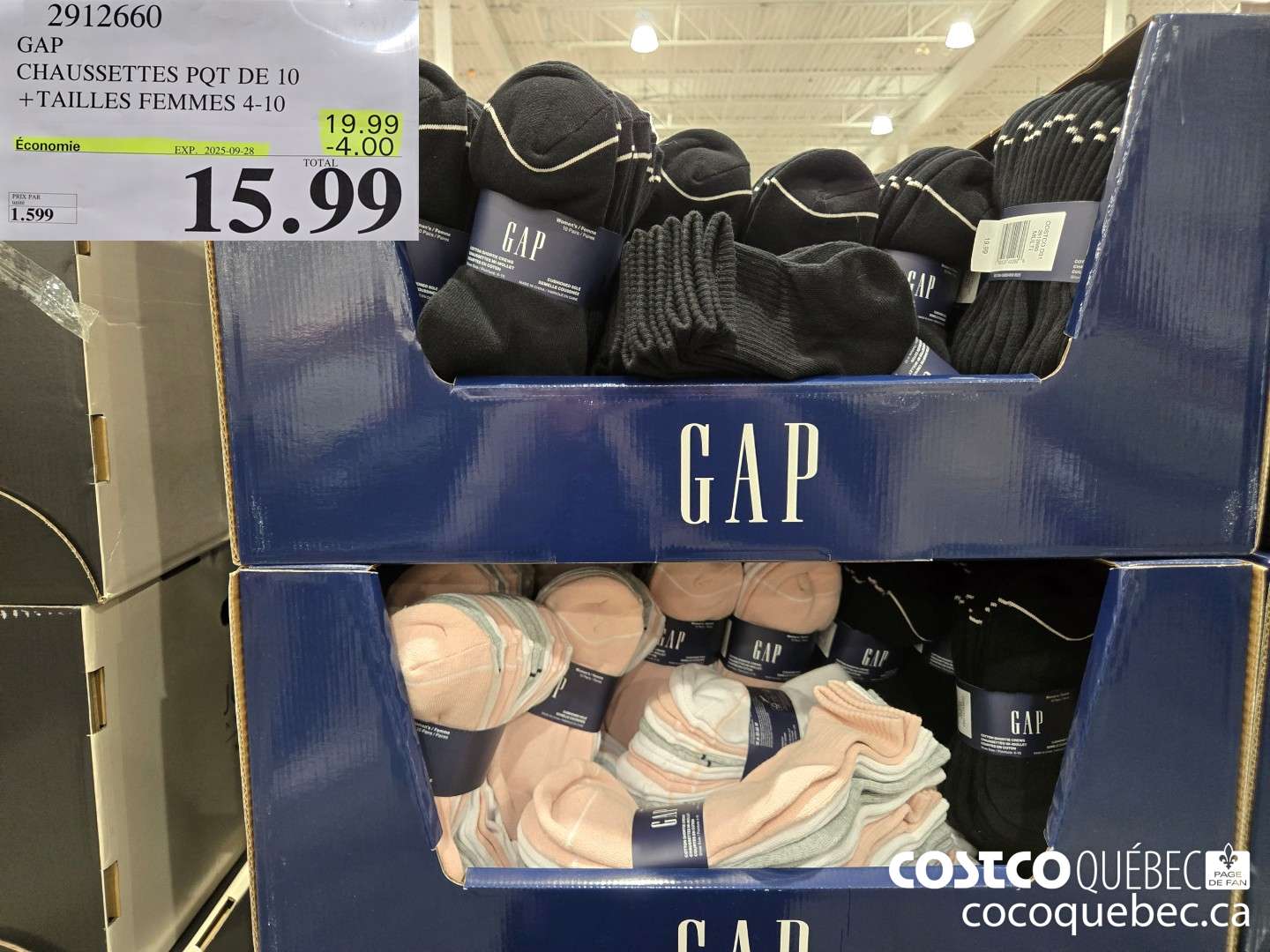 2912660 GAP CHAUSSETTES POT DE 10 + TAILLES FEMMES 4-10  ($4.00 INSTANT SAVINGS EXPIRES ON 2025-09-28) $15.99