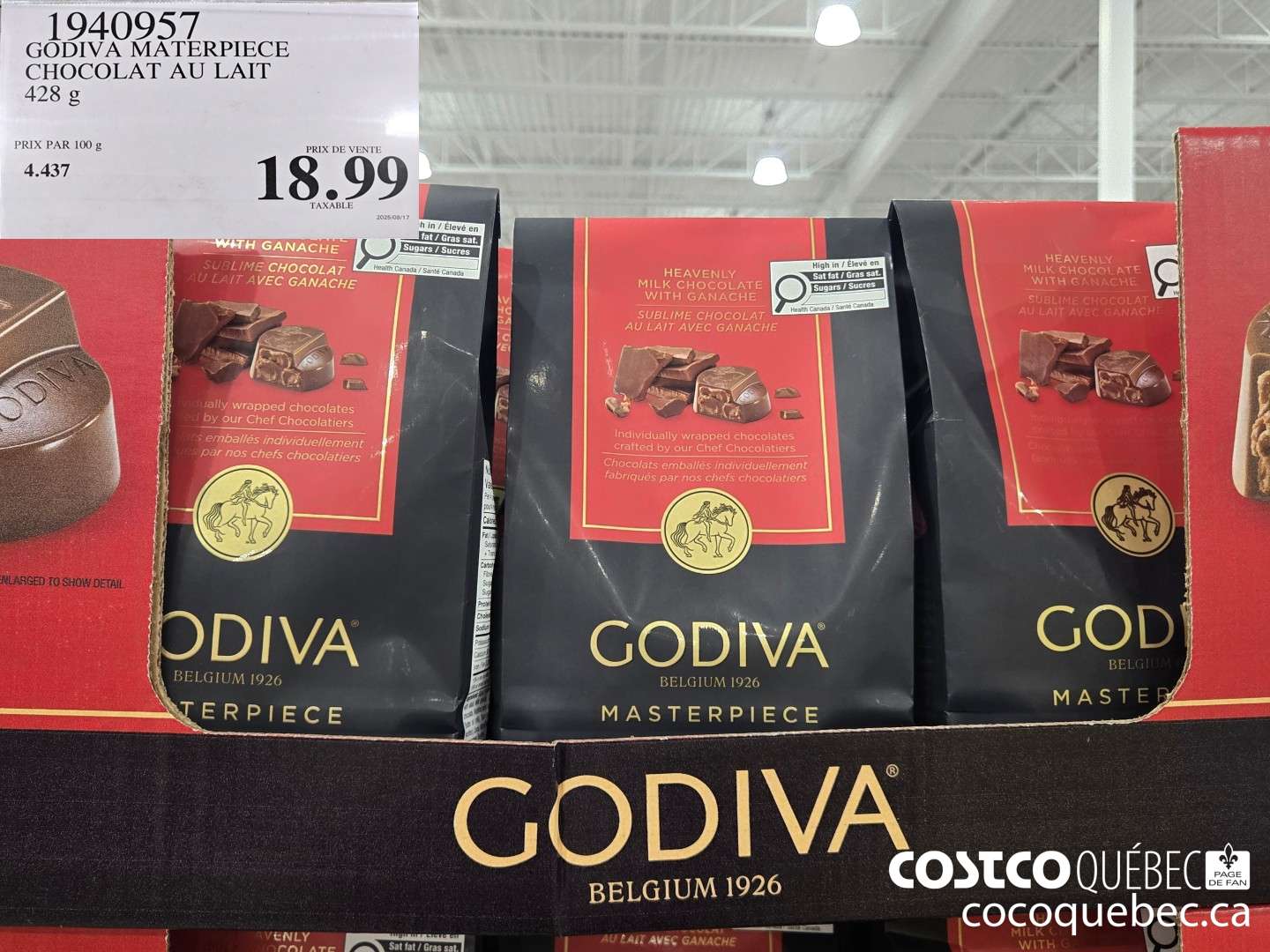 1940957 GODIVA MATERPIECE CHOCOLAT AU LAIT 428 G  $18.99
