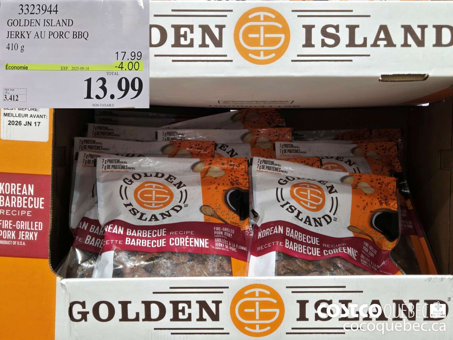 3323944 GOLDEN ISLAND JERKY AU PORC 410 g  ($4.00 INSTANT SAVINGS EXPIRES ON 2025-09-14) $13.99
