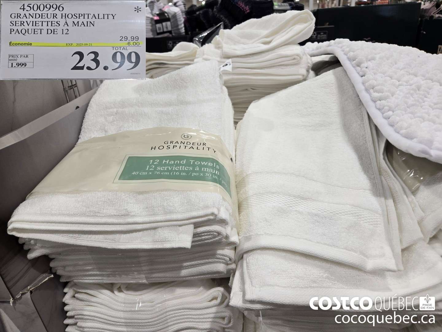 4500996 GRANDEUR HOSPITALITY SERVIETTES A MAIN PAQUET DE 12  ($6.00 INSTANT SAVINGS EXPIRES ON 2025-09-21) $23.99