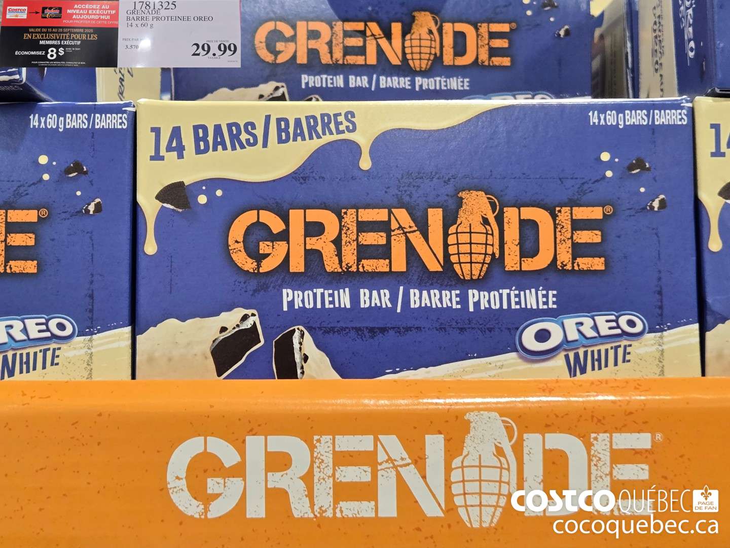 1781325 GRENADE BARRE PROTEINEE OREO 14 x 60 G  $29.99