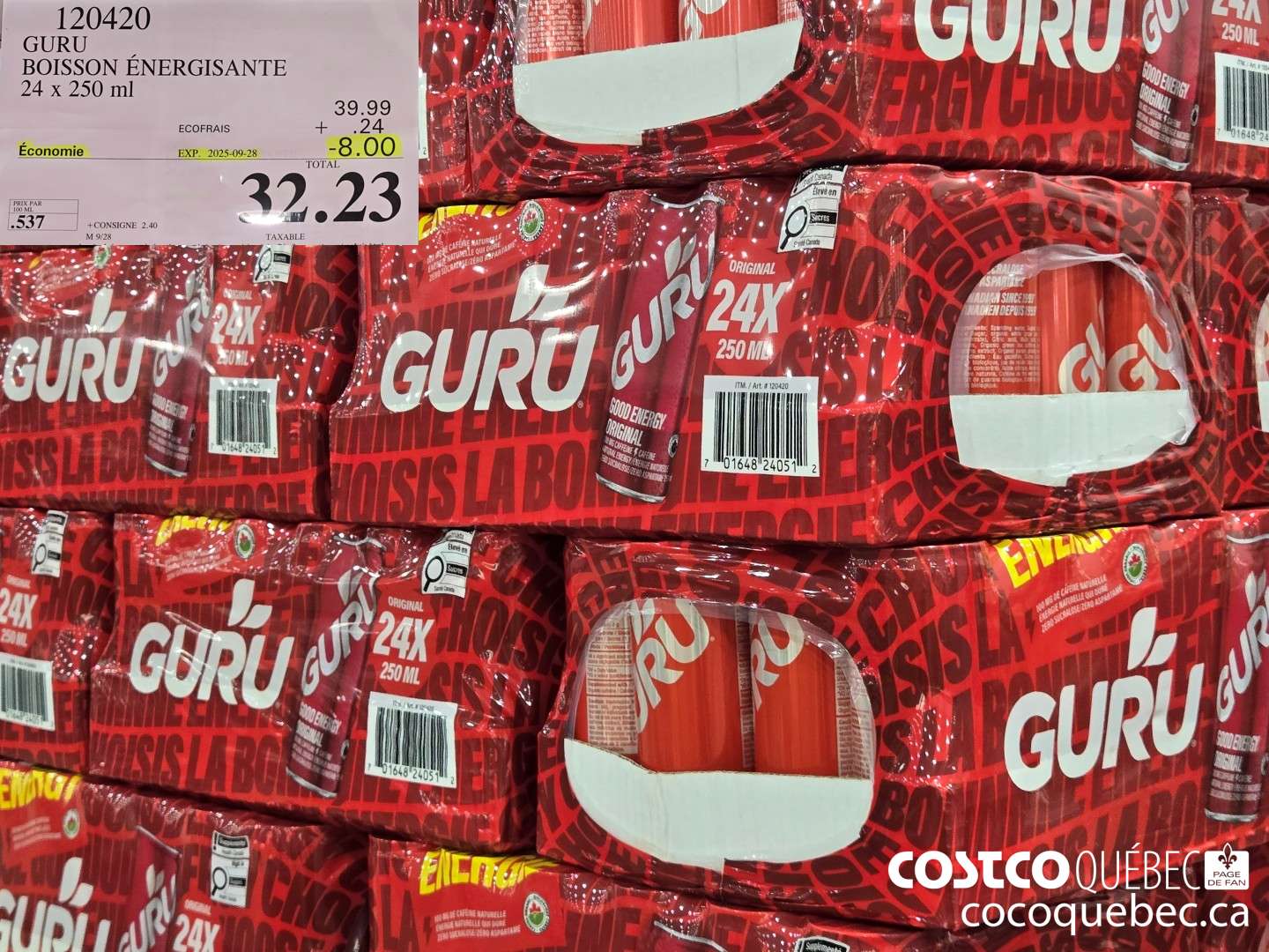 120420 GURU BOISSON ENERGISANTE 24 x 250 ml  ($8.00 INSTANT SAVINGS EXPIRES ON 2025-09-28) $32.23