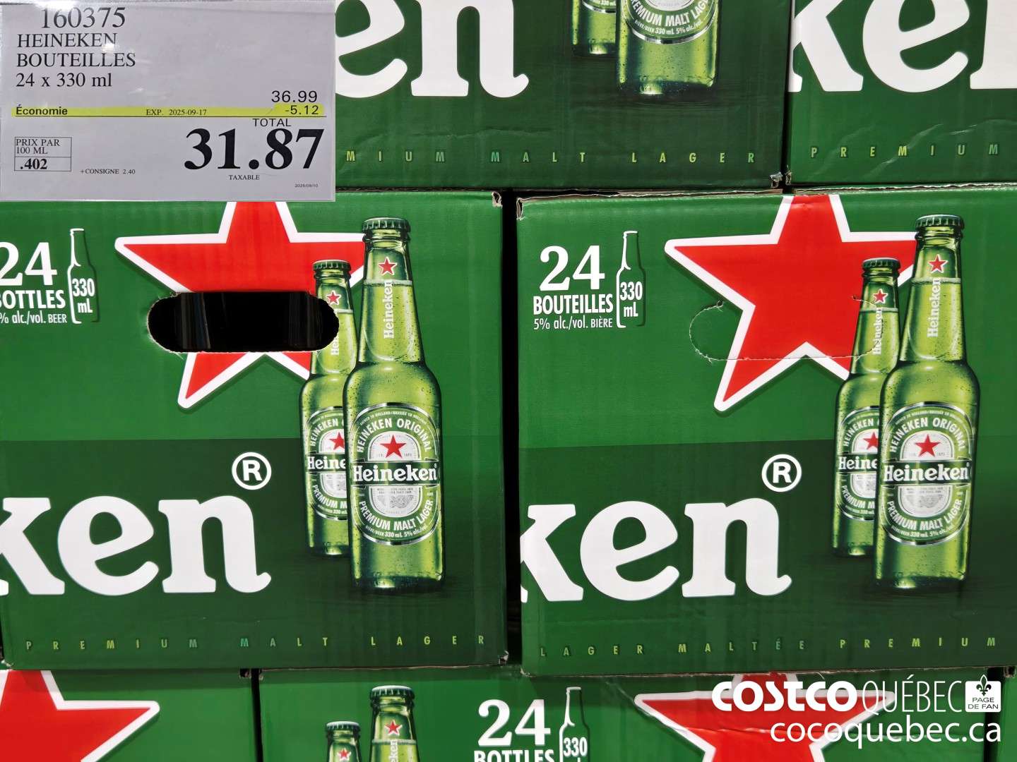 160375 HEINEKEN BOUTEILLES 24 x 330 ml  ($5.12 INSTANT SAVINGS EXPIRES ON 2025-09-17) $31.87