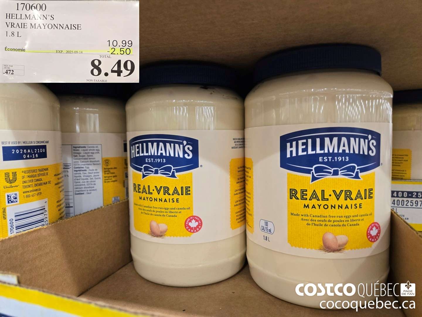 170600 HELLMANN'S VRAIE MAYONNAISE  ($2.50 INSTANT SAVINGS EXPIRES ON 2025-09-14) $8.49
